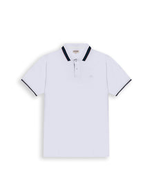 Mens Polo Shirt Slim Fit Short Sleeve Internal Placket Piqué Cotton Elastane Contrast Collar Lines - White 63_601H013_BLA110601_3