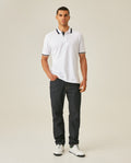 Mens Polo Shirt Slim Fit Short Sleeve Internal Placket Piqué Cotton Elastane Contrast Collar Lines - White 63_601H013_BLA110601_4