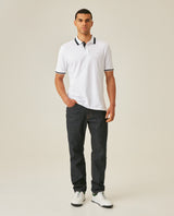 Mens Polo Shirt Slim Fit Short Sleeve Internal Placket Piqué Cotton Elastane Contrast Collar Lines - White 63_601H013_BLA110601_4