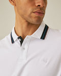 Mens Polo Shirt Slim Fit Short Sleeve Internal Placket Piqué Cotton Elastane Contrast Collar Lines - White 63_601H013_BLA110601_5