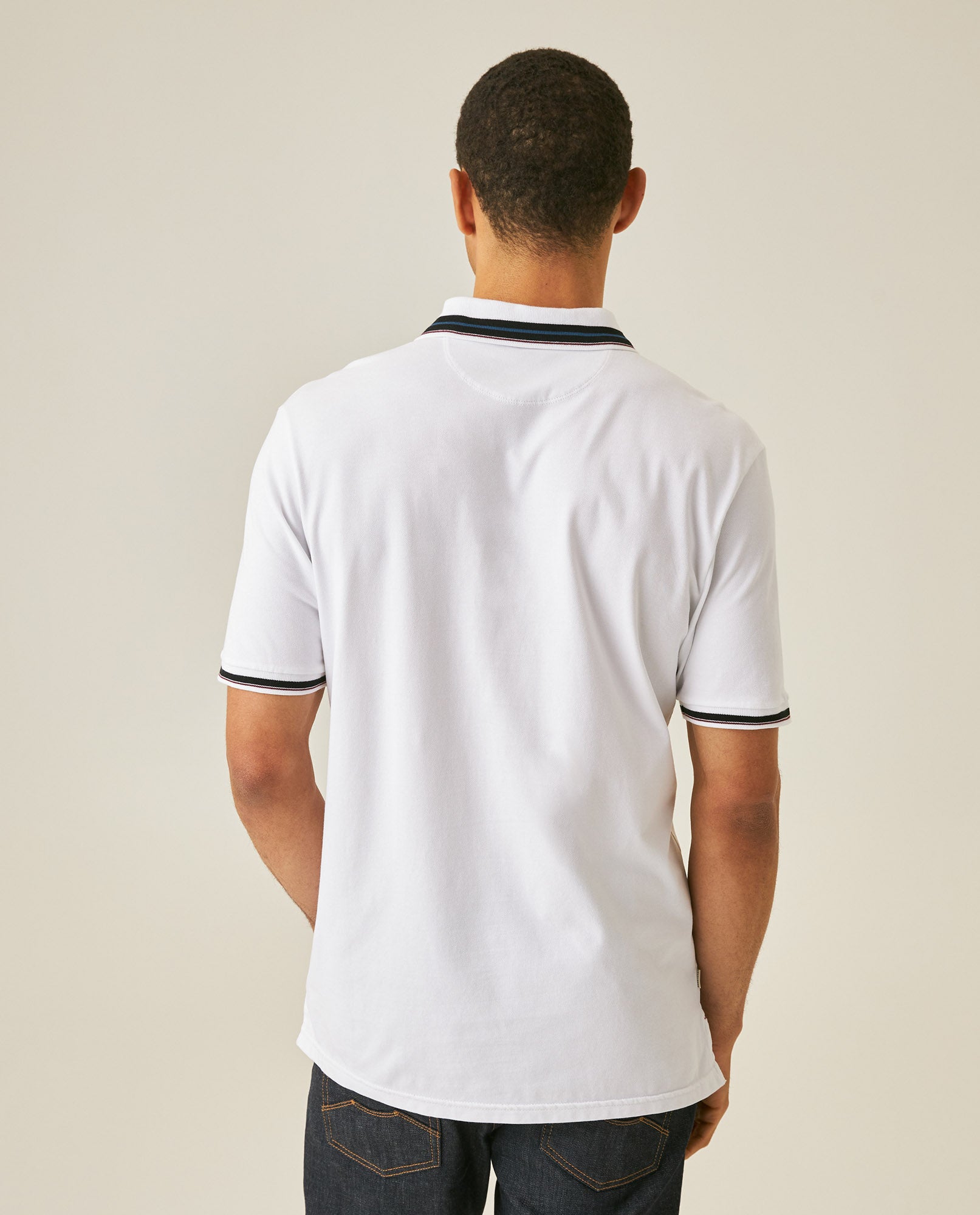 Mens Polo Shirt Slim Fit Short Sleeve Internal Placket Piqué Cotton Elastane Contrast Collar Lines - White 63_601H013_BLA110601_6