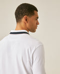 Mens Polo Shirt Slim Fit Short Sleeve Internal Placket Piqué Cotton Elastane Contrast Collar Lines - White 63_601H013_BLA110601_7