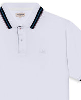 Mens Polo Shirt Slim Fit Short Sleeve Internal Placket Piqué Cotton Elastane Contrast Collar Lines - White 63_601H013_BLA110601_8