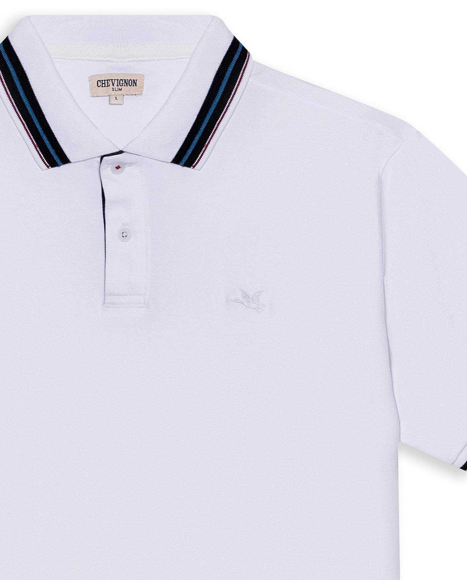 Mens Polo Shirt Slim Fit Short Sleeve Internal Placket Piqué Cotton Elastane Contrast Collar Lines - White 63_601H013_BLA110601_8