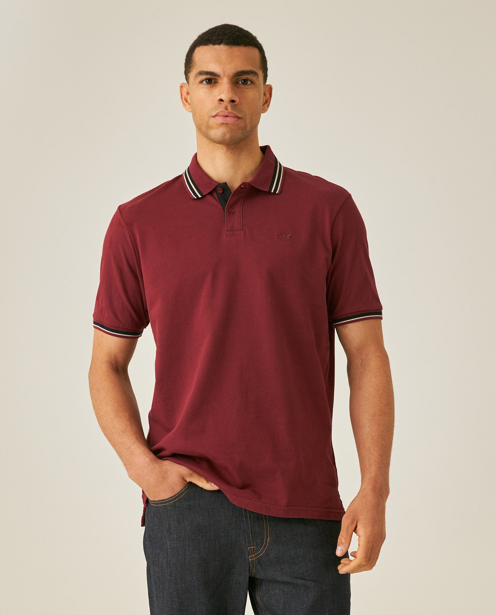 Mens Polo Shirt Slim Fit Short Sleeve Internal Placket Piqué Cotton Elastane Contrast Collar Lines - Red 63_601H013_ROJ191522_0