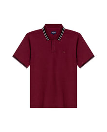 Mens Polo Shirt Slim Fit Short Sleeve Internal Placket Piqué Cotton Elastane Contrast Collar Lines - Red 63_601H013_ROJ191522_3