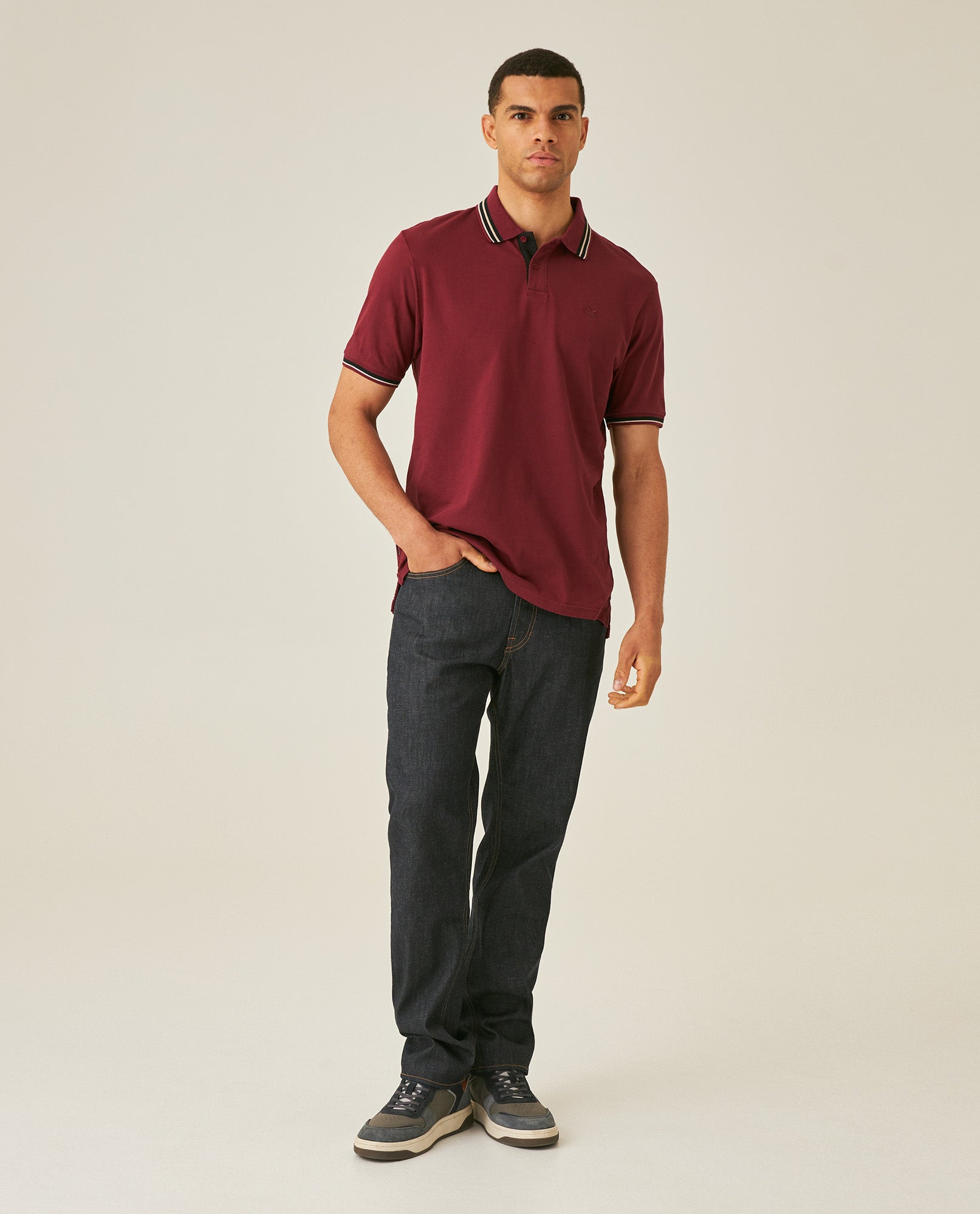 Mens Polo Shirt Slim Fit Short Sleeve Internal Placket Piqué Cotton Elastane Contrast Collar Lines - Red 63_601H013_ROJ191522_4