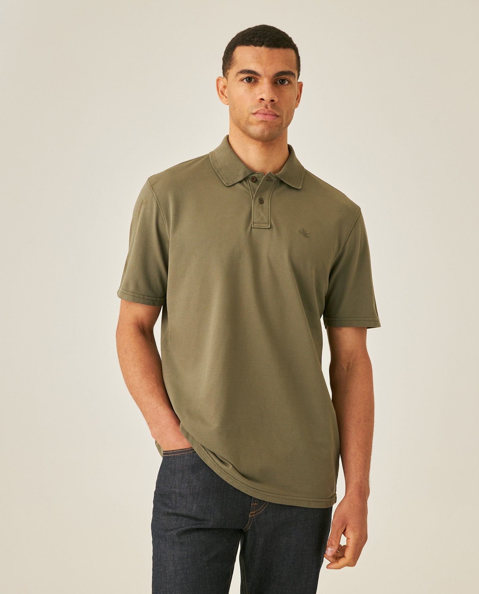Mens Polo Shirt Classic Fit Short Sleeve Diagonal Piqué Cotton Polyester Embroidered Duck - Green 63_601H014_VER180515_0