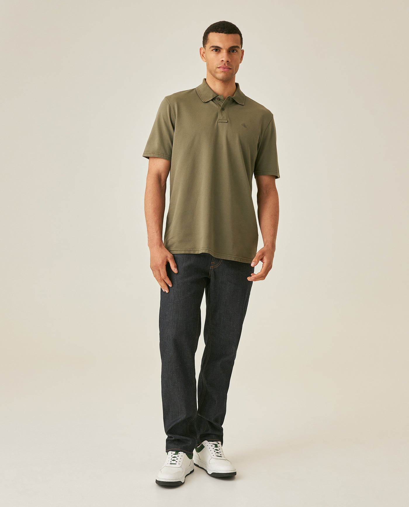 Mens Polo Shirt Classic Fit Short Sleeve Diagonal Piqué Cotton Polyester Embroidered Duck - Green 63_601H014_VER180515_4