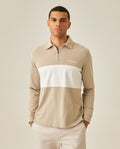Mens Polo Shirt Classic Fit Long Sleeve Varsity Zip Closure Heavy Cotton Embossed Graphics - Gray 63_601H015_GRI171107_0