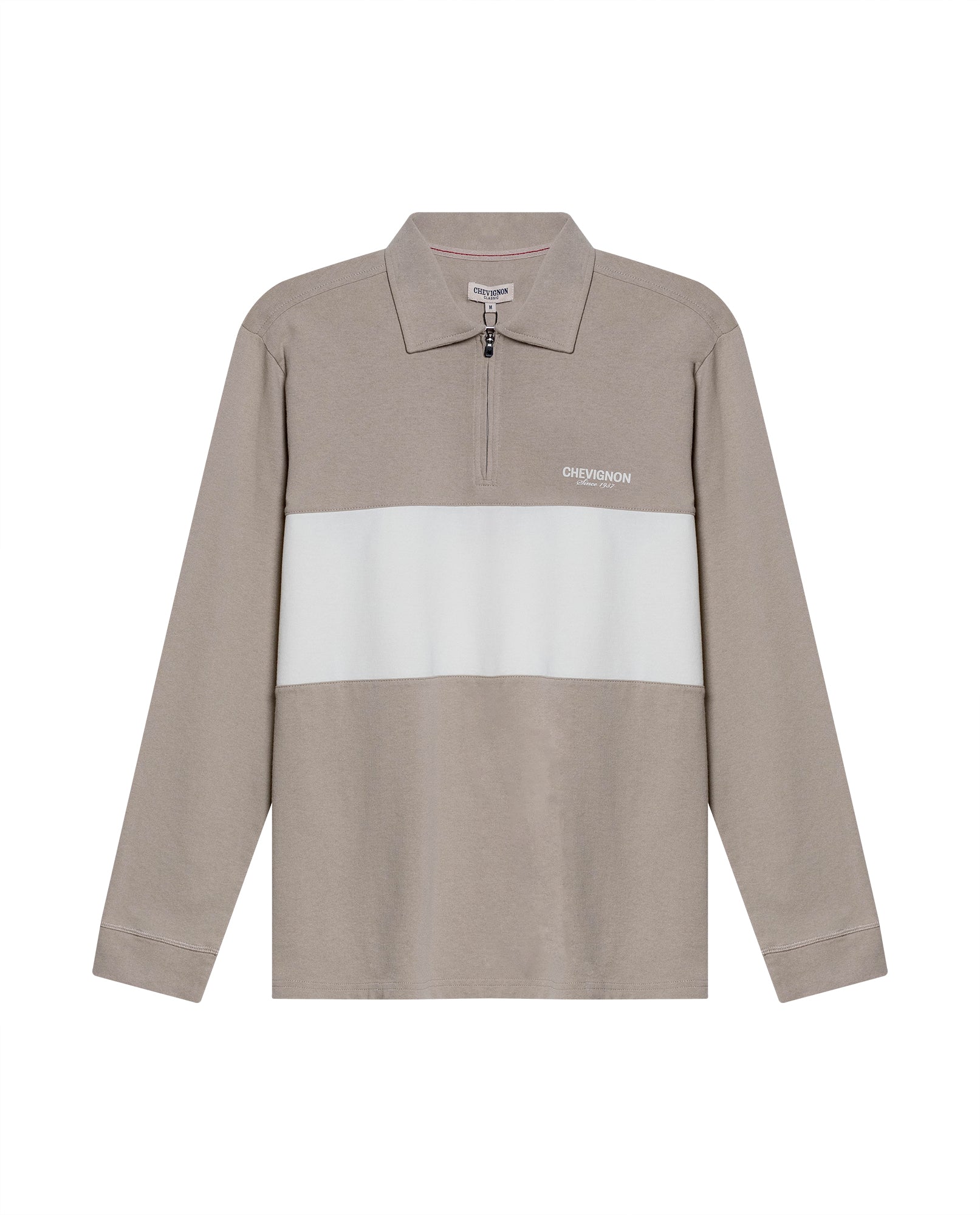 Mens Polo Shirt Classic Fit Long Sleeve Varsity Zip Closure Heavy Cotton Embossed Graphics - Gray 63_601H015_GRI171107_3