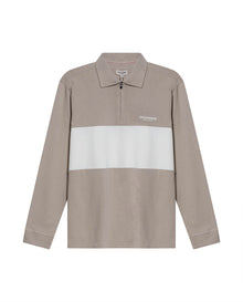 Mens Polo Shirt Classic Fit Long Sleeve Varsity Zip Closure Heavy Cotton Embossed Graphics - Gray 63_601H015_GRI171107_3