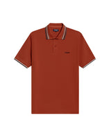 Mens Polo Shirt Classic Fit Short Sleeve Piqué Cotton Elastane Knit Pinstripe Collar Cuffs Embroidered - Brown 63_601H016_CAF191245_3