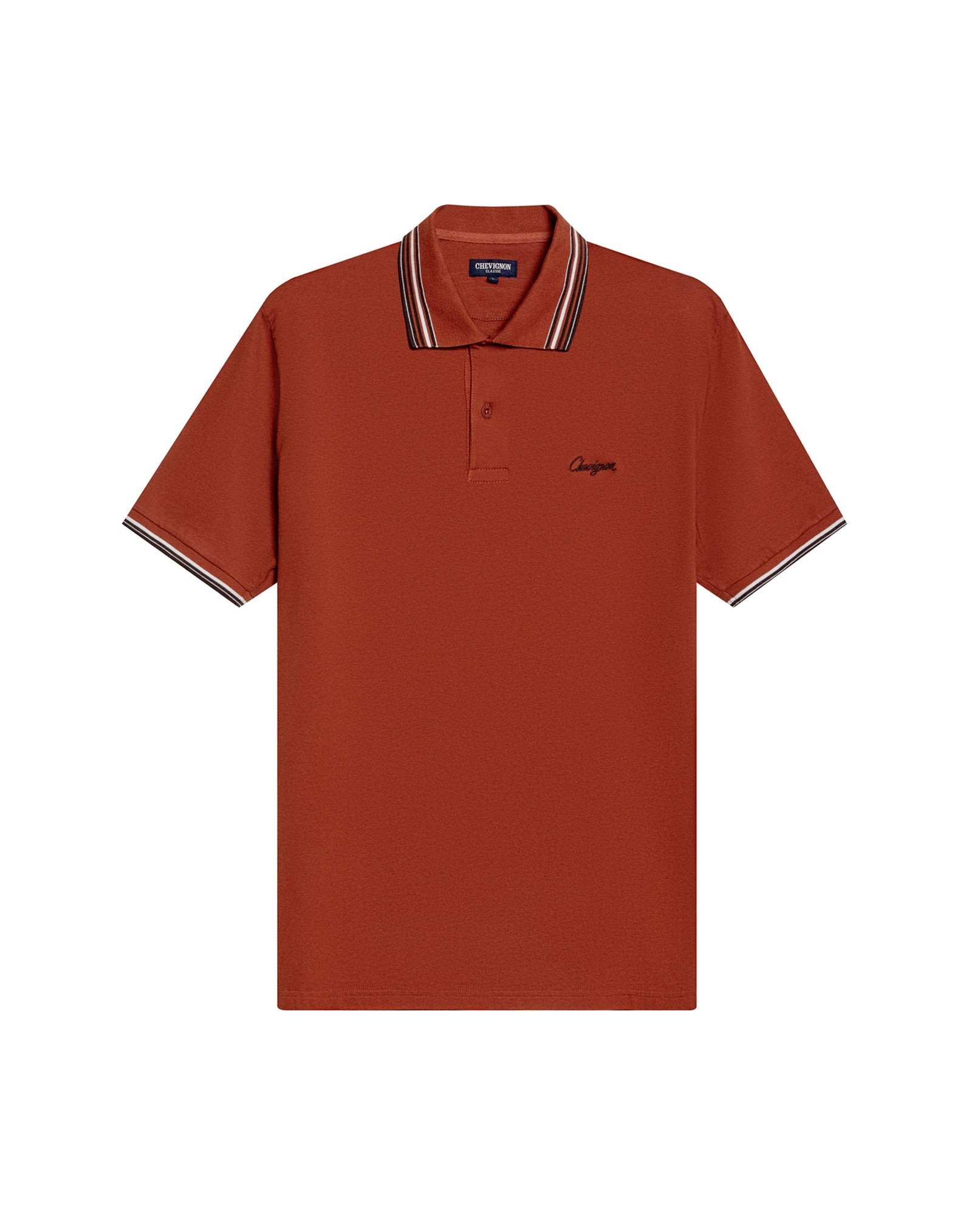 Mens Polo Shirt Classic Fit Short Sleeve Piqué Cotton Elastane Knit Pinstripe Collar Cuffs Embroidered - Brown 63_601H016_CAF191245_3