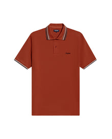 Mens Polo Shirt Classic Fit Short Sleeve Piqué Cotton Elastane Knit Pinstripe Collar Cuffs Embroidered - Brown 63_601H016_CAF191245_3