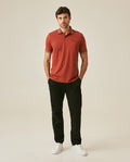 Mens Polo Shirt Classic Fit Short Sleeve Piqué Cotton Elastane Knit Pinstripe Collar Cuffs Embroidered - Brown 63_601H016_CAF191245_4