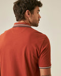 Mens Polo Shirt Classic Fit Short Sleeve Piqué Cotton Elastane Knit Pinstripe Collar Cuffs Embroidered - Brown 63_601H016_CAF191245_7
