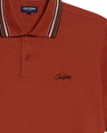 Mens Polo Shirt Classic Fit Short Sleeve Piqué Cotton Elastane Knit Pinstripe Collar Cuffs Embroidered - Brown 63_601H016_CAF191245_8