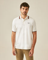Mens Polo Shirt Classic Fit Short Sleeve Piqué Cotton Elastane Knit Pinstripe Collar Cuffs Embroidered - Raw 63_601H016_CRU110606_0