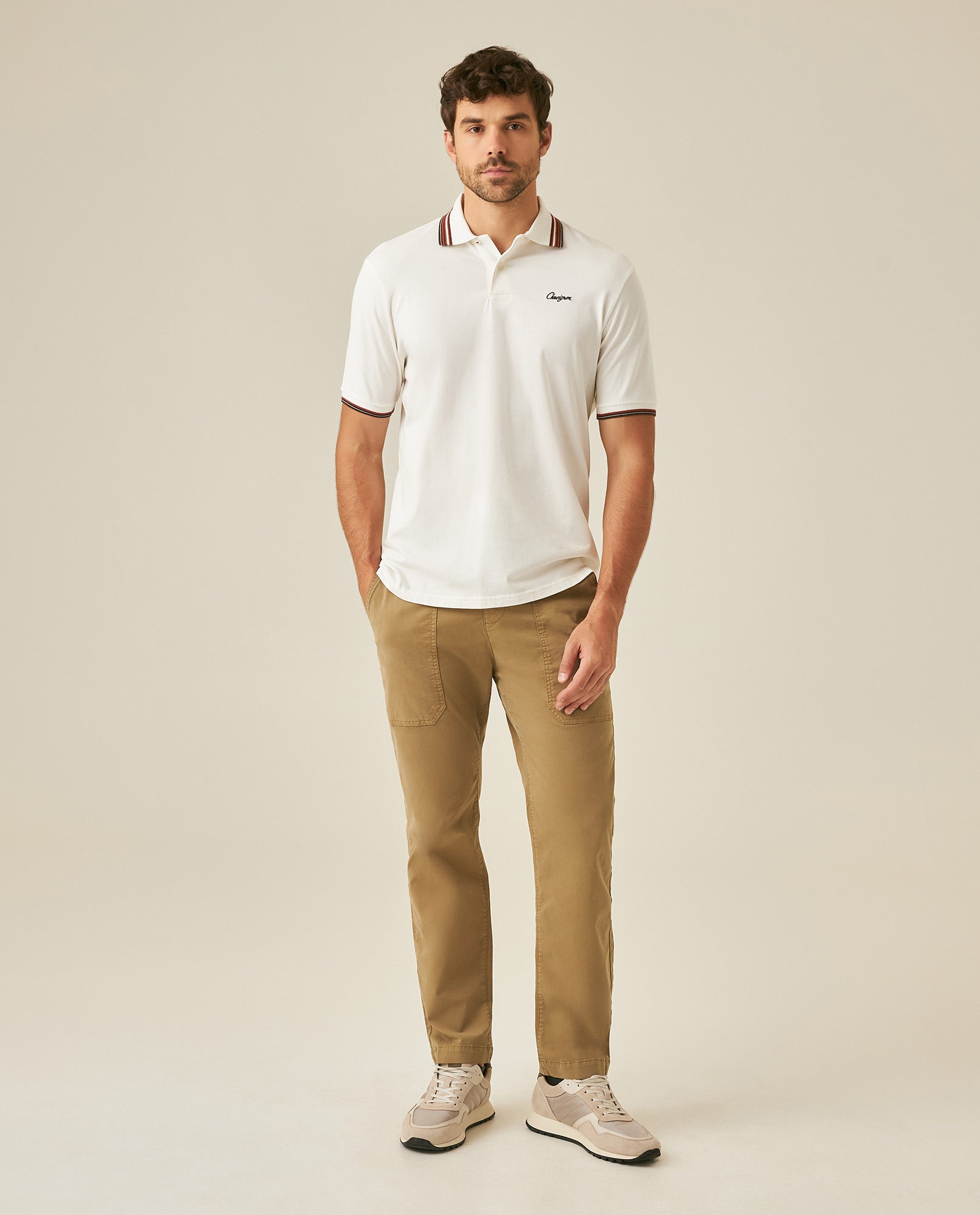 Mens Polo Shirt Classic Fit Short Sleeve Piqué Cotton Elastane Knit Pinstripe Collar Cuffs Embroidered - Raw 63_601H016_CRU110606_4