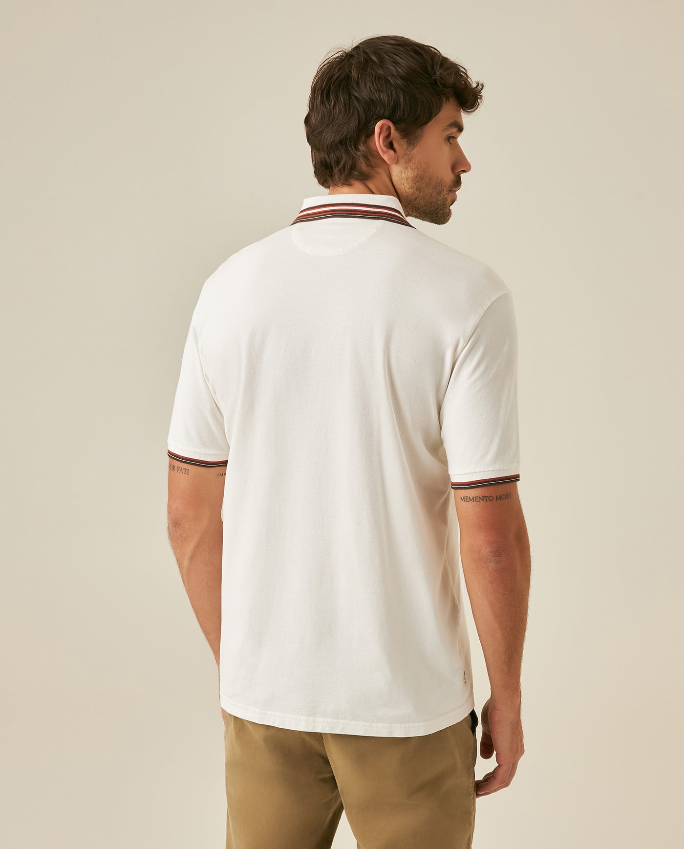 Mens Polo Shirt Classic Fit Short Sleeve Piqué Cotton Elastane Knit Pinstripe Collar Cuffs Embroidered - Raw 63_601H016_CRU110606_6
