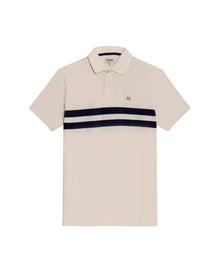 Mens Polo Shirt Classic Fit Short Sleeve Pre-Dyed Stripe Cotton Elastane Linen Effect Block Stripe - Raw 63_601H017_CRU110606_0