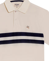 Mens Polo Shirt Classic Fit Short Sleeve Pre-Dyed Stripe Cotton Elastane Linen Effect Block Stripe - Raw 63_601H017_CRU110606_3