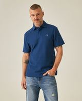 Mens Polo Shirt Classic Fit Short Sleeve Honeycomb Piqué Cotton Hidden Placket Jacquard Collar - Blue 63_601H018_AZU194031_0