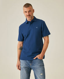 Mens Polo Shirt Classic Fit Short Sleeve Honeycomb Piqué Cotton Hidden Placket Jacquard Collar - Blue 63_601H018_AZU194031_0