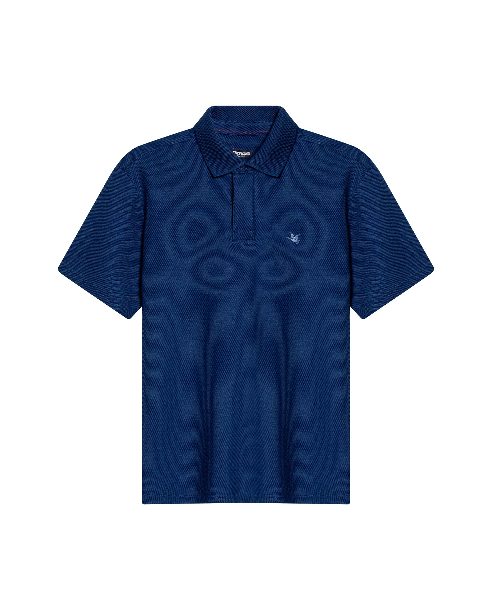 Mens Polo Shirt Classic Fit Short Sleeve Honeycomb Piqué Cotton Hidden Placket Jacquard Collar - Blue 63_601H018_AZU194031_3