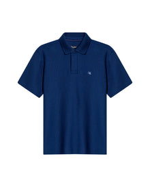 Mens Polo Shirt Classic Fit Short Sleeve Honeycomb Piqué Cotton Hidden Placket Jacquard Collar - Blue 63_601H018_AZU194031_3