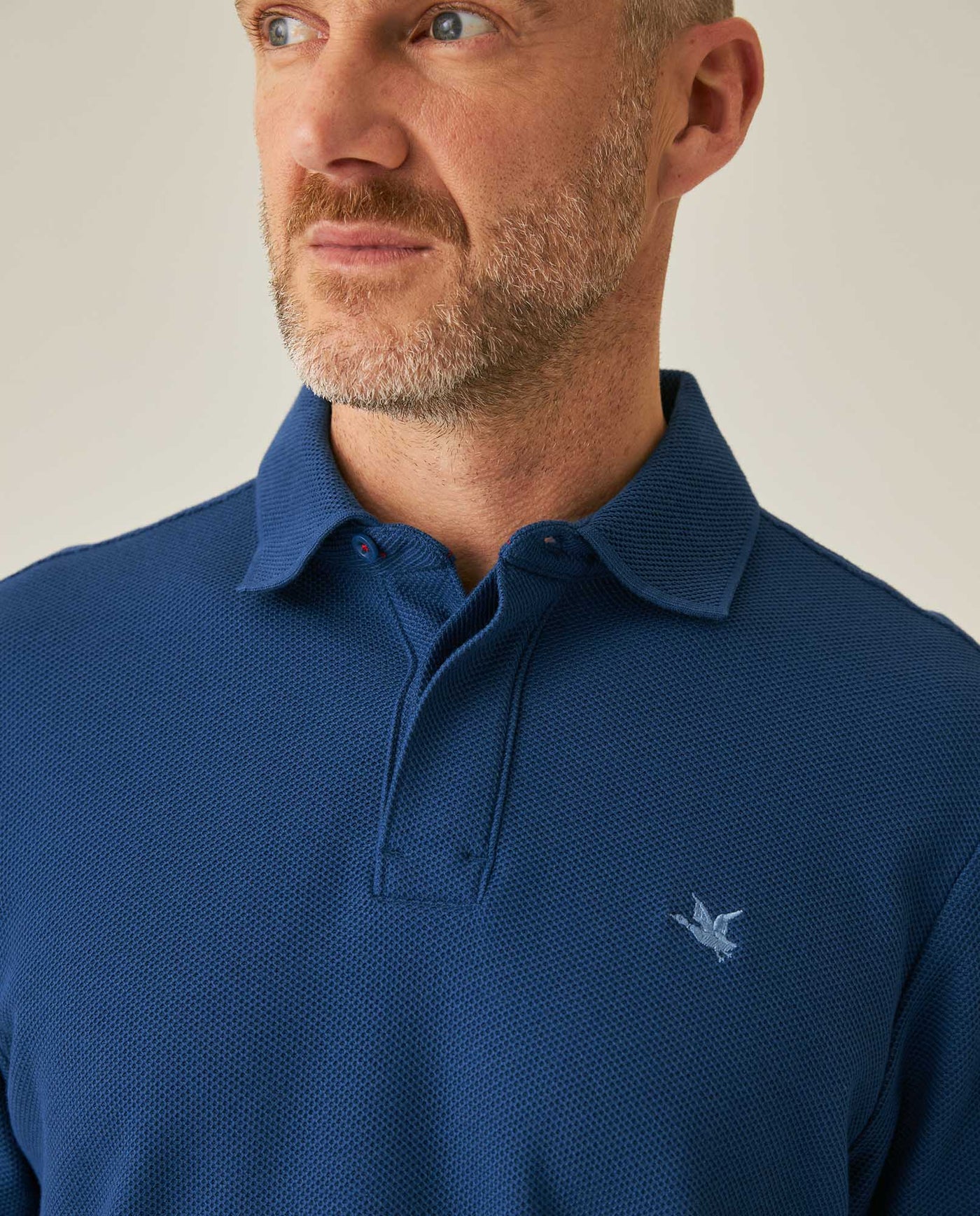 Mens Polo Shirt Classic Fit Short Sleeve Honeycomb Piqué Cotton Hidden Placket Jacquard Collar - Blue 63_601H018_AZU194031_5