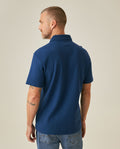 Mens Polo Shirt Classic Fit Short Sleeve Honeycomb Piqué Cotton Hidden Placket Jacquard Collar - Blue 63_601H018_AZU194031_6