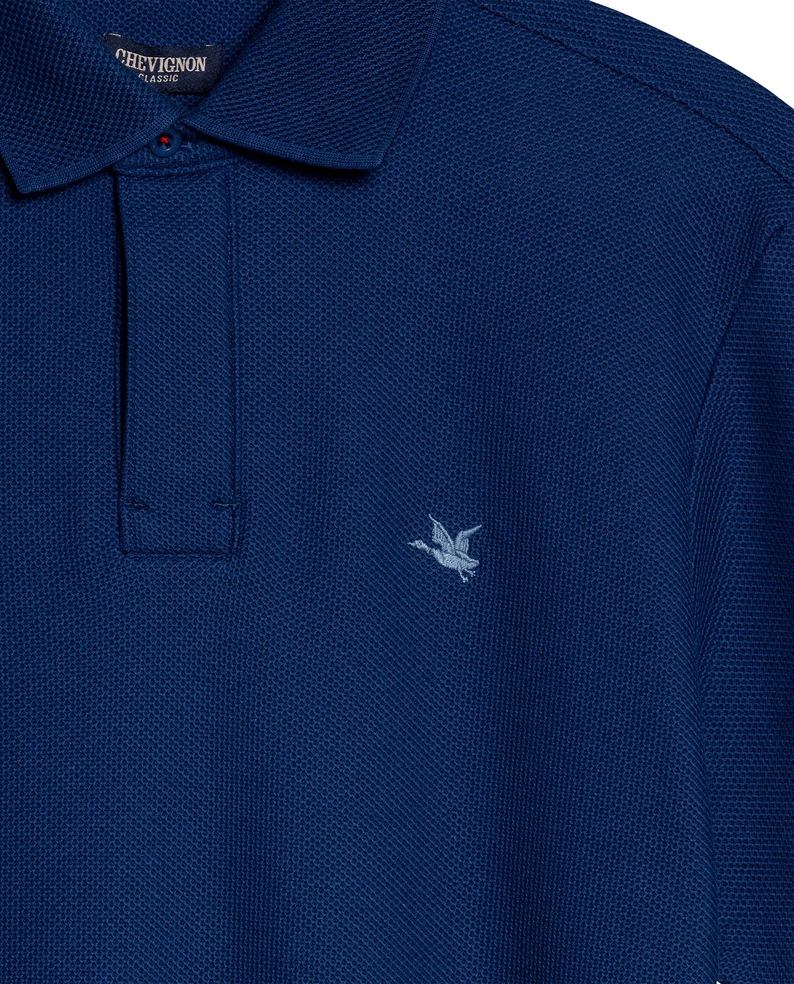 Mens Polo Shirt Classic Fit Short Sleeve Honeycomb Piqué Cotton Hidden Placket Jacquard Collar - Blue 63_601H018_AZU194031_8