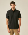 Mens Polo Shirt Classic Fit Short Sleeve Honeycomb Piqué Cotton Hidden Placket Jacquard Collar - Black 63_601H018_NEG194007_0