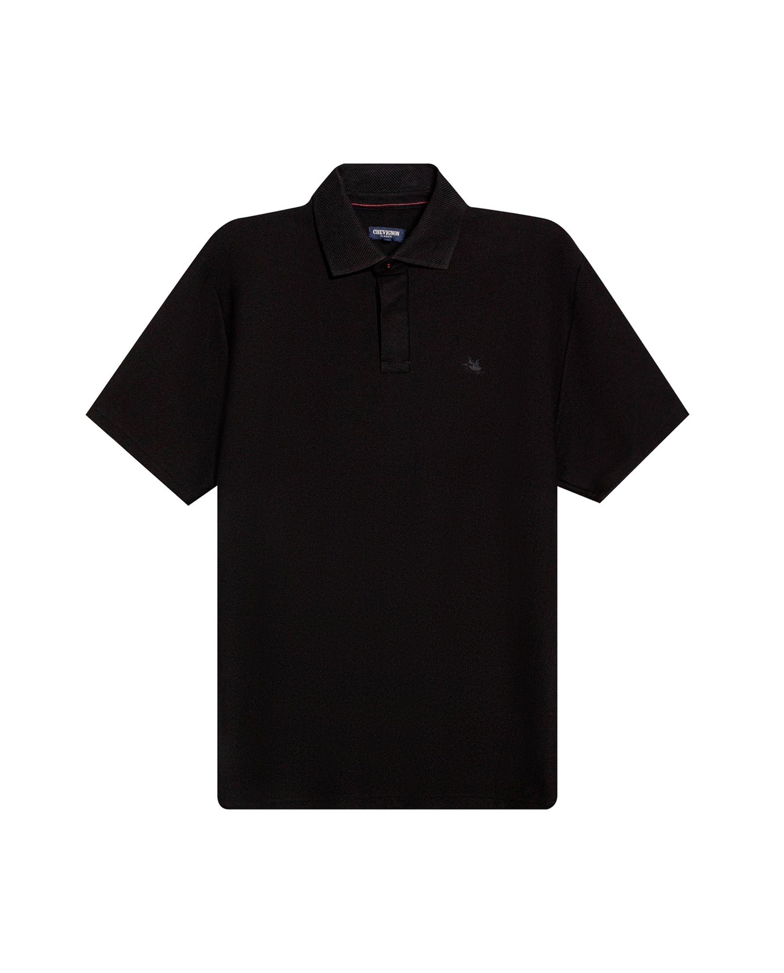 Mens Polo Shirt Classic Fit Short Sleeve Honeycomb Piqué Cotton Hidden Placket Jacquard Collar - Black 63_601H018_NEG194007_3