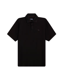 Mens Polo Shirt Classic Fit Short Sleeve Honeycomb Piqué Cotton Hidden Placket Jacquard Collar - Black 63_601H018_NEG194007_3