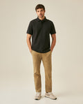 Mens Polo Shirt Classic Fit Short Sleeve Honeycomb Piqué Cotton Hidden Placket Jacquard Collar - Black 63_601H018_NEG194007_4