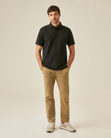 Mens Polo Shirt Classic Fit Short Sleeve Honeycomb Piqué Cotton Hidden Placket Jacquard Collar - Black 63_601H018_NEG194007_4