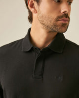 Mens Polo Shirt Classic Fit Short Sleeve Honeycomb Piqué Cotton Hidden Placket Jacquard Collar - Black 63_601H018_NEG194007_5