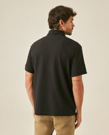 Mens Polo Shirt Classic Fit Short Sleeve Honeycomb Piqué Cotton Hidden Placket Jacquard Collar - Black 63_601H018_NEG194007_6
