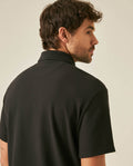Mens Polo Shirt Classic Fit Short Sleeve Honeycomb Piqué Cotton Hidden Placket Jacquard Collar - Black 63_601H018_NEG194007_7