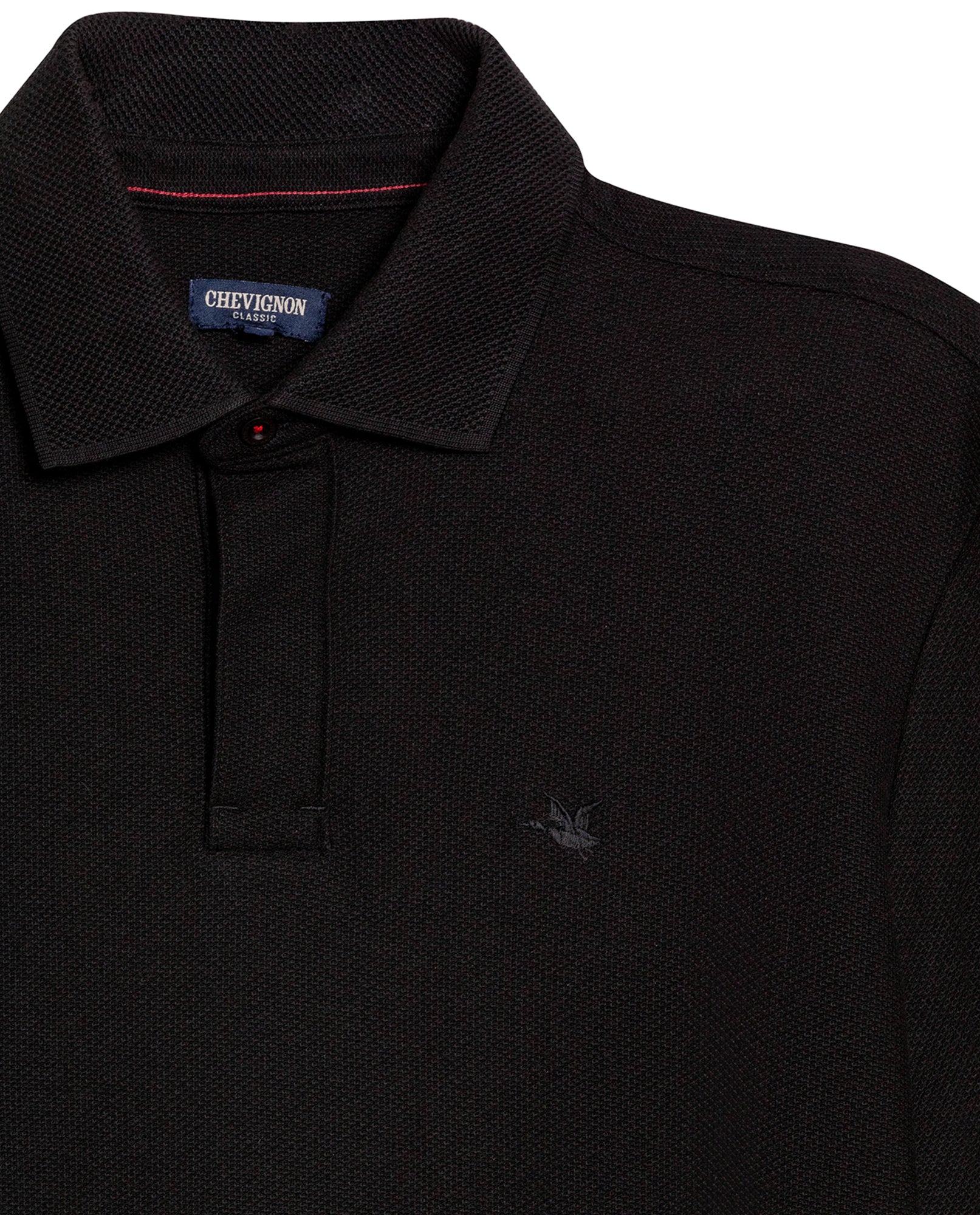 Mens Polo Shirt Classic Fit Short Sleeve Honeycomb Piqué Cotton Hidden Placket Jacquard Collar - Black 63_601H018_NEG194007_8