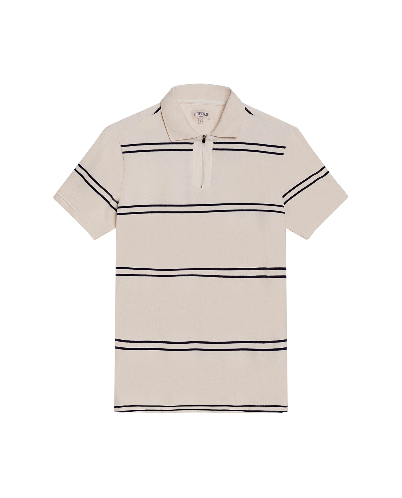 Mens Polo Shirt Slim Fit Short Sleeve Pre-Dyed Stripe Cotton Elastane Linen Effect Zip Placket - Gray 63_601H019_GRI171107_0