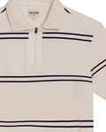 Mens Polo Shirt Slim Fit Short Sleeve Pre-Dyed Stripe Cotton Elastane Linen Effect Zip Placket - Gray 63_601H019_GRI171107_3