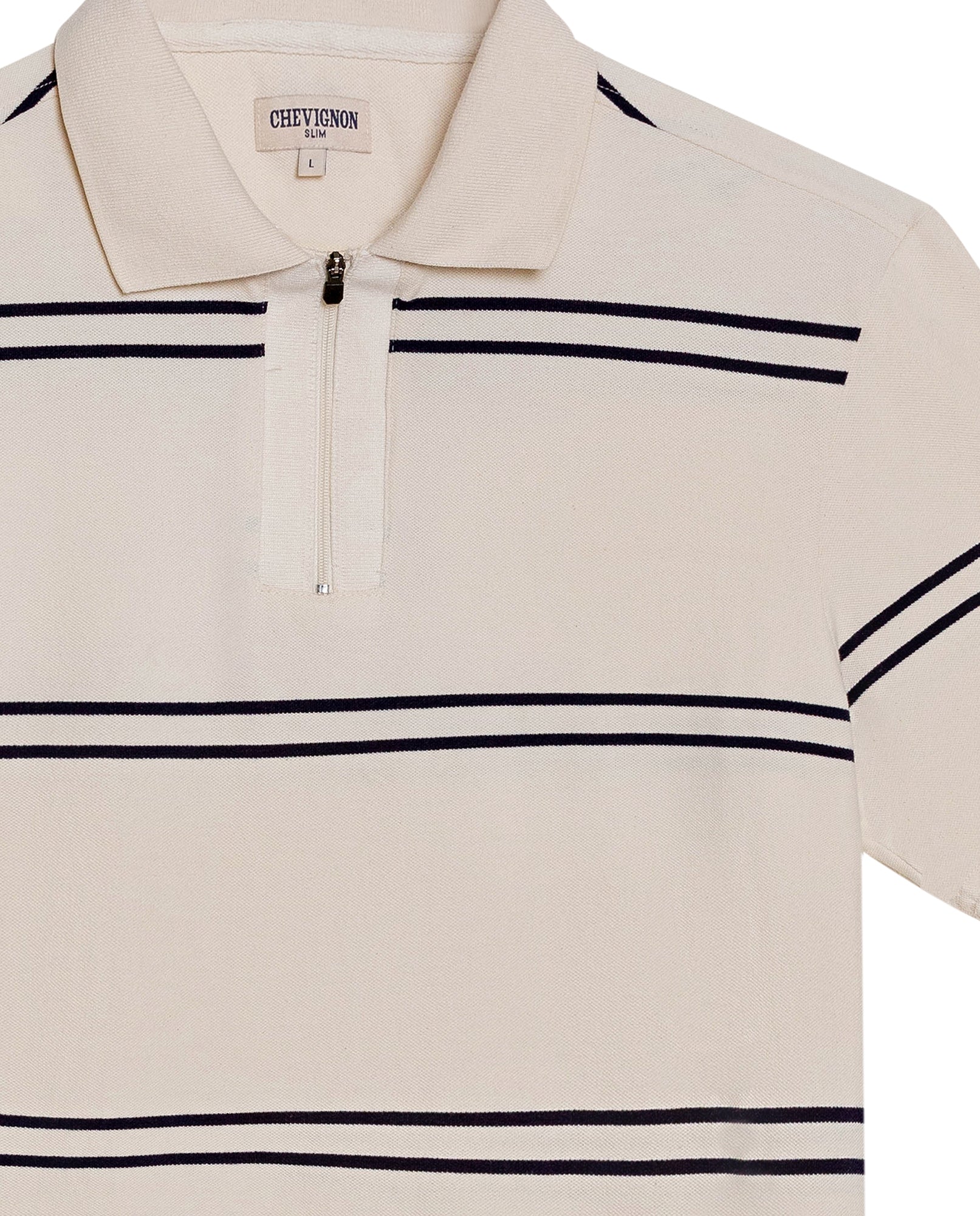 Mens Polo Shirt Slim Fit Short Sleeve Pre-Dyed Stripe Cotton Elastane Linen Effect Zip Placket - Gray 63_601H019_GRI171107_3