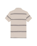 Mens Polo Shirt Slim Fit Short Sleeve Pre-Dyed Stripe Cotton Elastane Linen Effect Zip Placket - Gray 63_601H019_GRI171107_5