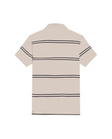 Mens Polo Shirt Slim Fit Short Sleeve Pre-Dyed Stripe Cotton Elastane Linen Effect Zip Placket - Gray 63_601H019_GRI171107_5