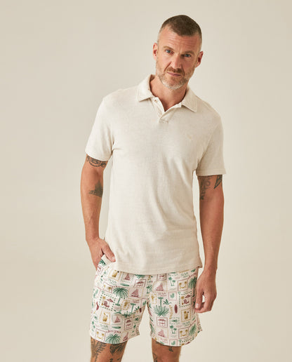 Mens Polo Shirt Slim Fit Short Sleeve Linen Piqué Cotton Viscose Linen Ribbed Seed Effect Red Vents - Raw 63_601H020_CRU110606_0