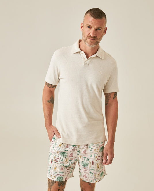 Mens Polo Shirt Slim Fit Short Sleeve Linen Piqué Cotton Viscose Linen Ribbed Seed Effect Red Vents - Raw 63_601H020_CRU110606_0